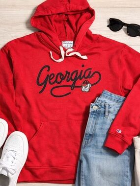 Champion Georgia Bulldogs Hoodie Red Script Logo XL NCAA Pullover